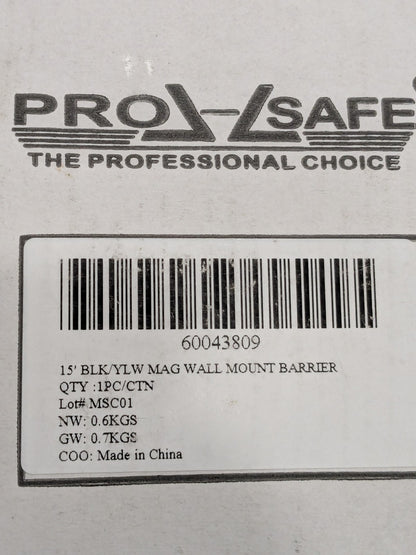 Pro-Safe 15' BLK/YLW Magnetic Wall Mount Barrier WUP-4.6-M-YB-YB