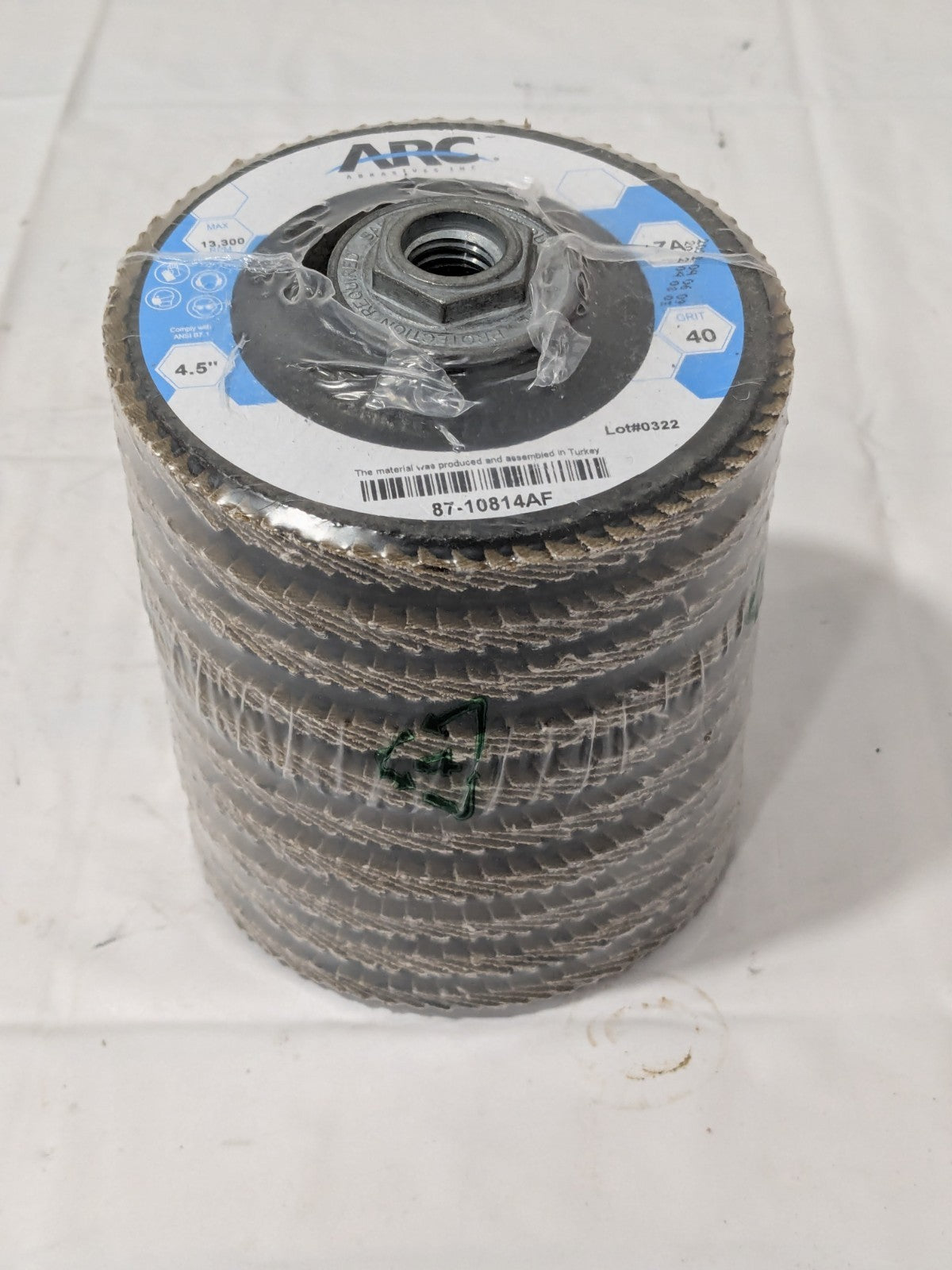ARC ABRASIVES Flap Disc: 4-1/2" Dia, 40 Grit, ZA, Type 29 Qty 10 87-10814AF