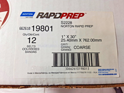 Norton Aluminum Oxide Abrasive Belts QTY12 1" Wide 30" OAL 50 Grit 662