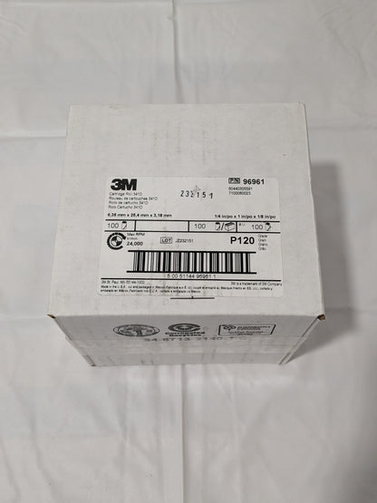 3M Straight Cartridge Roll: 1/4" Dia, 120 Grit, AO Box of 100 7100080023
