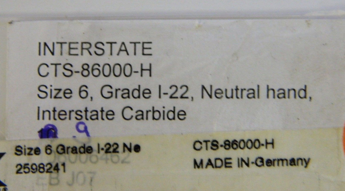 Interstate Carbide Insert CTS-86000-H I-22 Size 6 Qty 9 2598241