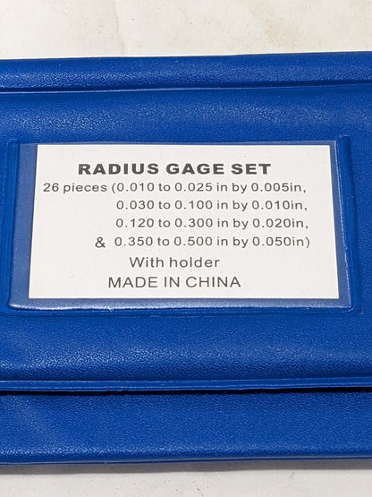26 pc Radius Gage Set: Steel, 0.01 to 0.5" Radius 615-4126