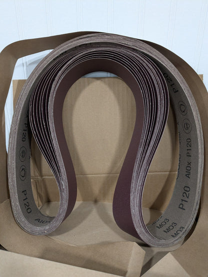 (40) 3M Abrasive Belt: 2" Wide, 60" OAL, 120 Grit, Aluminum Oxide 7010361720