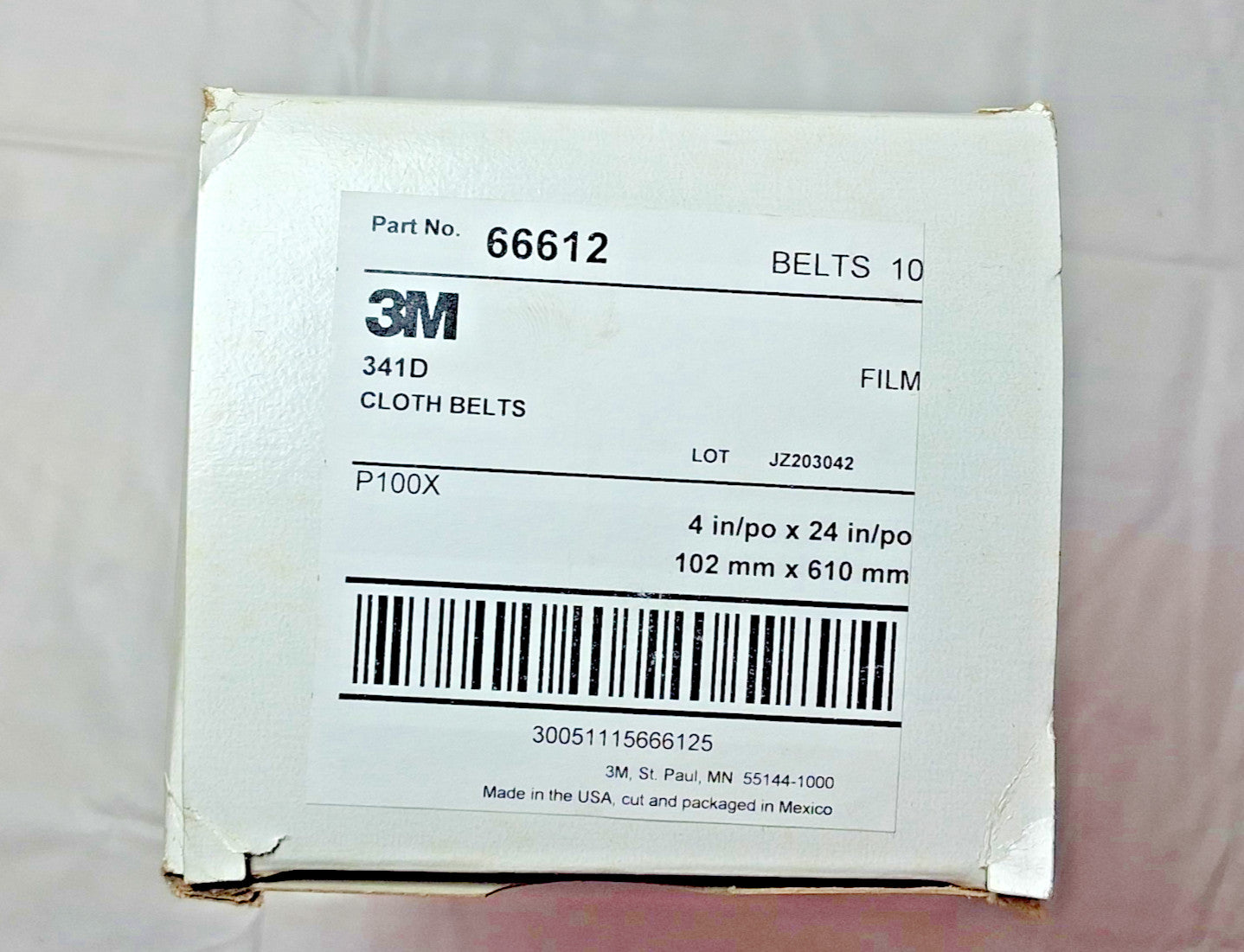 3M Aluminum Oxide 100 Fine Grit Abrasive Belts 4" x 24" OAL QTY10 66612