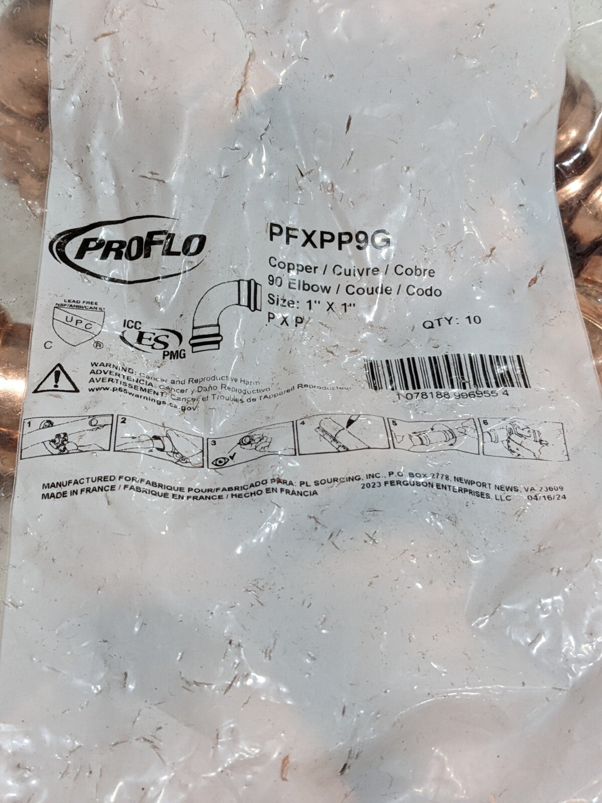 PROFLO 1 in. Copper Press Short Radius 90° Elbow Qty 10 PFXPP9G
