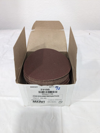 Merit PSA Disc: 4" Disc Dia, 120 Grit, Aluminum Oxide Qty 72 08834171195