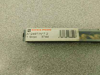 Titex Plus Jobber Drill 2Pk 7.2mm 130°Point TiN Finish Vanadium HSS A1249TIN-7.2