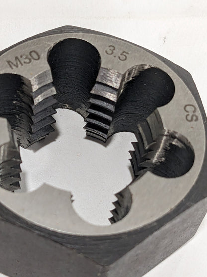 Hex Rethreading Die: M30x3.5, 1" Thick, Right Hand, Carbon Steel 364-0304