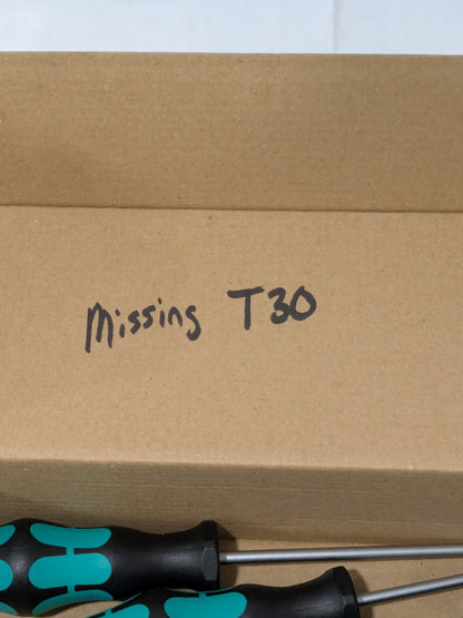 WERA 5 Piece T8 to T25 Torx Driver Set 05345221001 MISSING T30