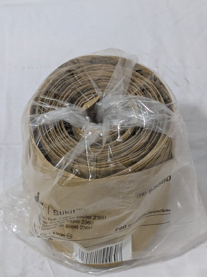 3M 6" Dia PSA Disc Roll: 80 Grit, Aluminum Oxide Roll of 100 55560
