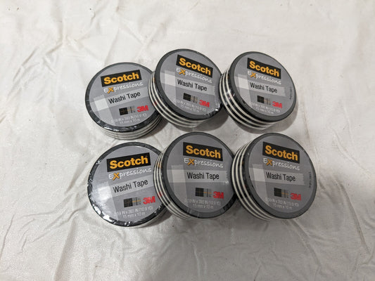 Scotch 6pks Expressions Washi Tape, 5/8" x 393", Black Stripe c314-p43