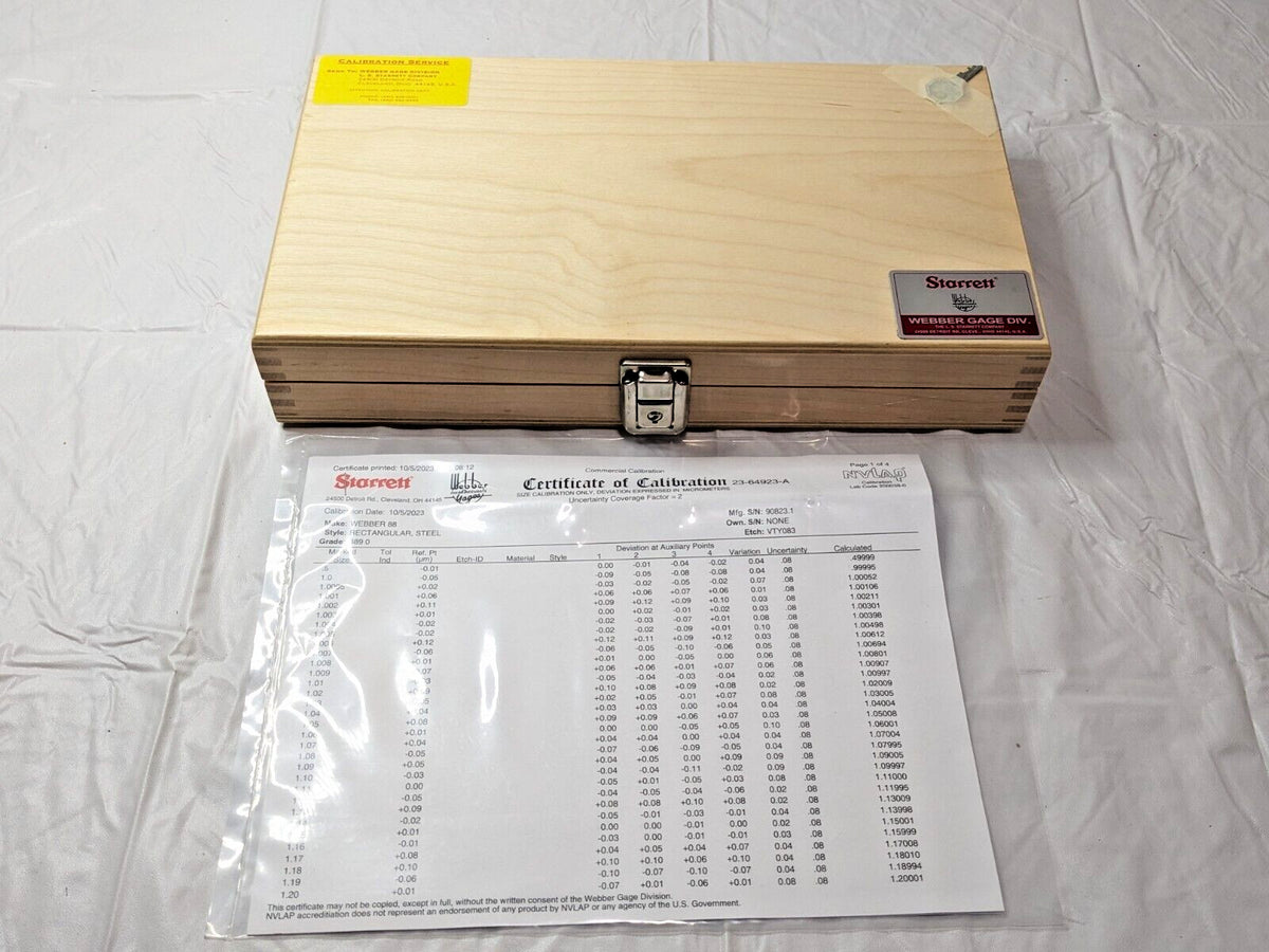 Starrett Webber 88 Pcs Gage Block Set Rectangular Steel Metric Grade 0 RS88.MA1
