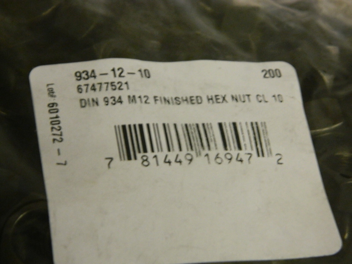 M12x1.75 Steel Right Hand Hex Nut Qty 200 934-12-10