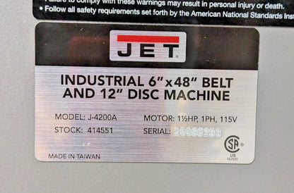 JET J-4200A  6 x 48" Belt &amp; 12" Disc Sander  230V  1-1/2HP  *Scrat
