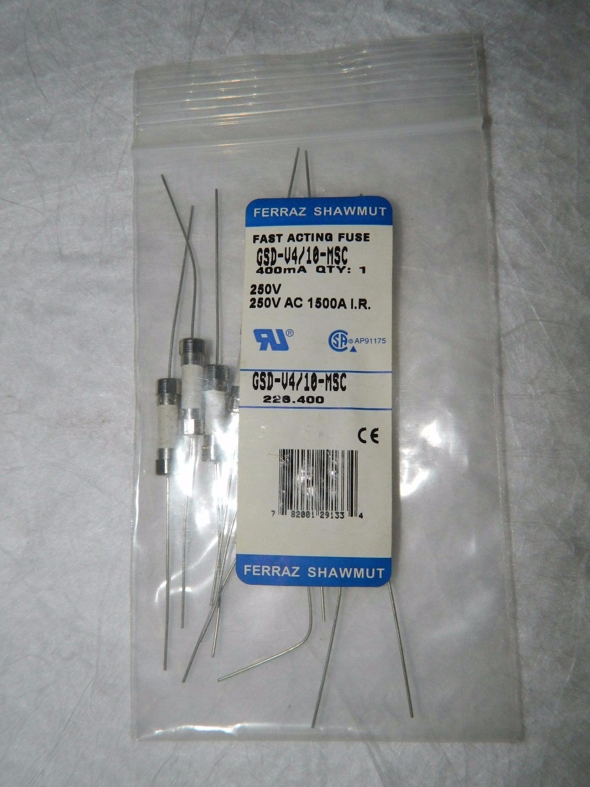 Ferraz Shawmut Fast Acting Mini Ceramic Fuse 250V 400mA 10 Pack GSD-V4/10