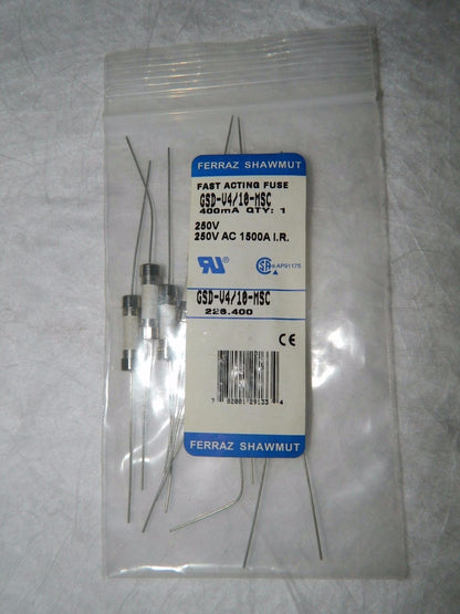 Ferraz Shawmut Fast Acting Mini Ceramic Fuse 250V 400mA 10 Pack GSD-V4/10