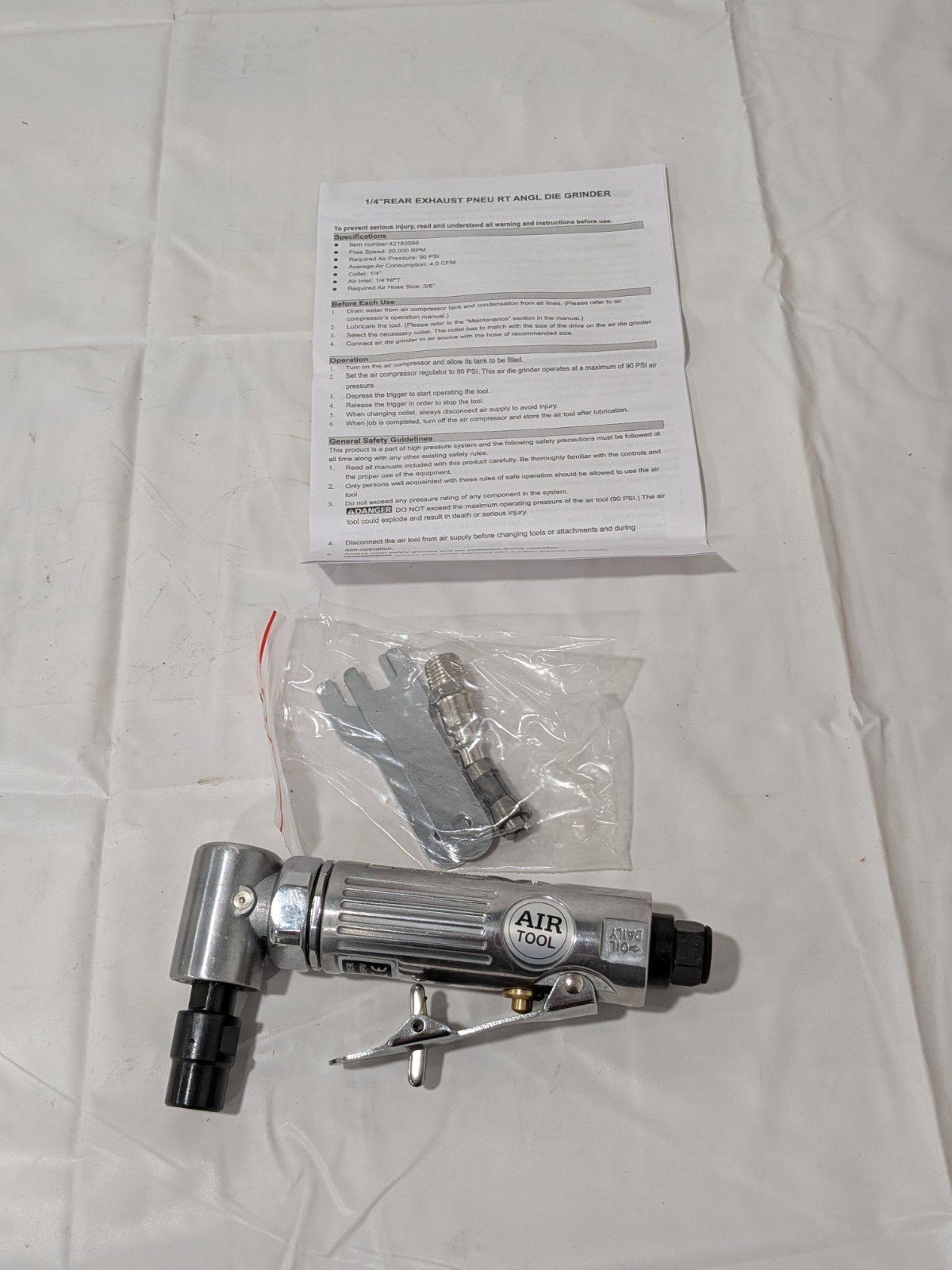 Air Die Grinder 1/4" Collet, 1/4" Inlet 0.30 hp, 4.00 CFM, Rear Exhaust WFG-1015