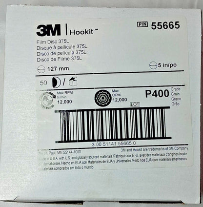 3M Aluminum Oxide Hook & Loop Discs 5" Dia 400 Grit Coated QTY50 7100305428