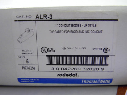 Thomas & Betts 1" Trade LR IMC  Rigid,Aluminum Conduit Body Qty 5 ALR-3