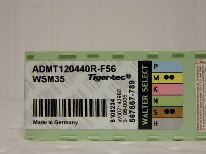 Walter Carbide Milling Insert ADMT120440 F56 Grade WSM35 QTY 10 5108234