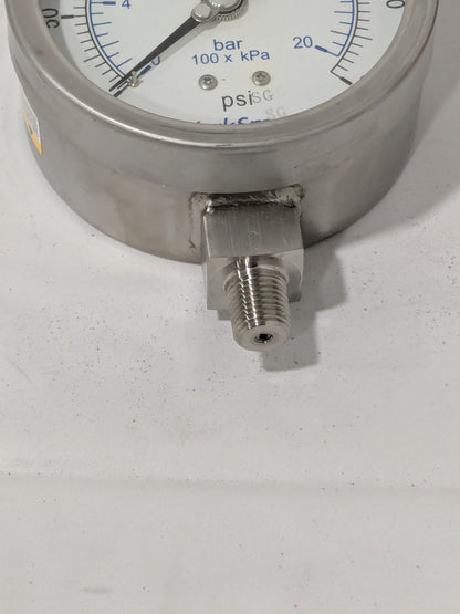 Pressure Gauge: 4" Dial, 300 psi, 1/4" Thread, NPT, Lower Mount WS-PE-GAGE-265