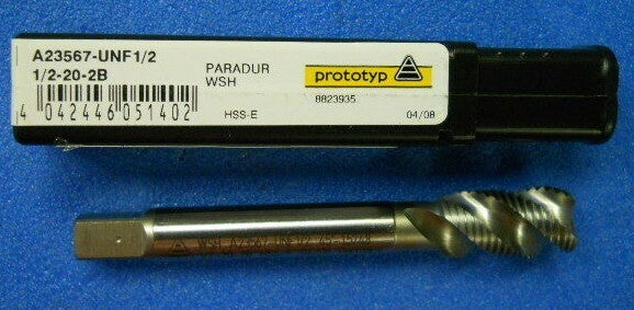 Prototyp Spiral Tap 1/2"-20 -2B UNF 3FL HSS Uncoated QTY 2  A23567-UNF1/2