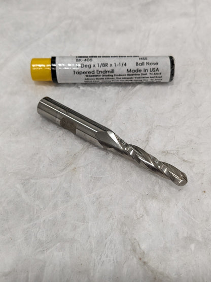 Tapered End Mill: 1 ° per Side, 1/4" Small Dia, 1-1/4" LOC, 3 FL BK-40