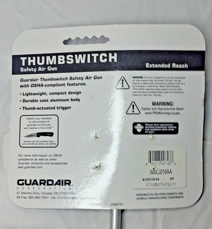 Guardair Aluminum Safety Air Gun Thumb Lever 1/4 NPT 18" Tube 900LJ018AA