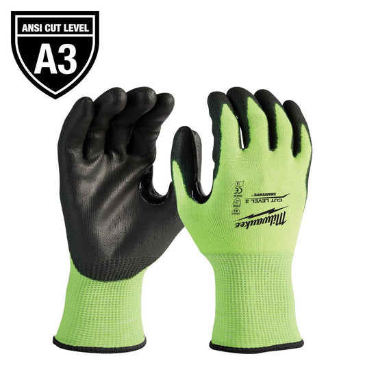 (12) Milwaukee High Vis. Cut Level 3 Polyurethane Dipped Glove XL 48-73-8933