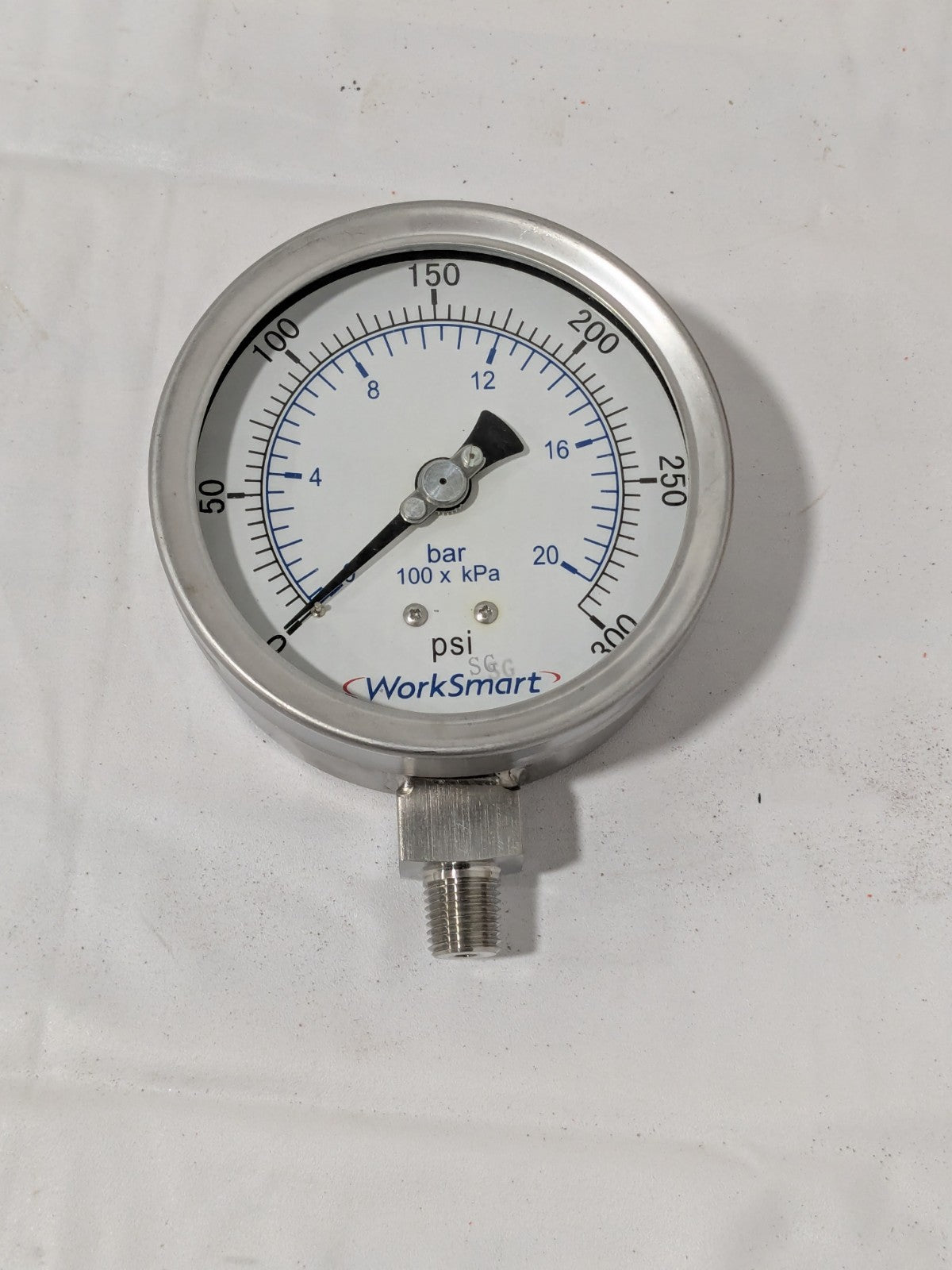 Pressure Gauge: 4" Dial, 300 psi, 1/4" Thread, NPT, Lower Mount WS-PE-GAGE-265