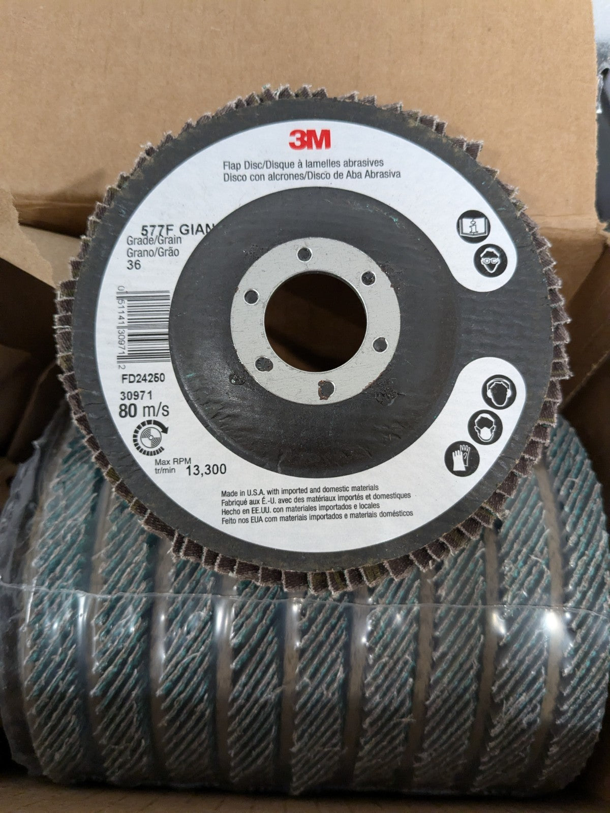 3M Flap Disc: 4-1/2" Dia, 7/8" Hole, 36 Grit, ZA, Type 27 Qty 10 7010363149
