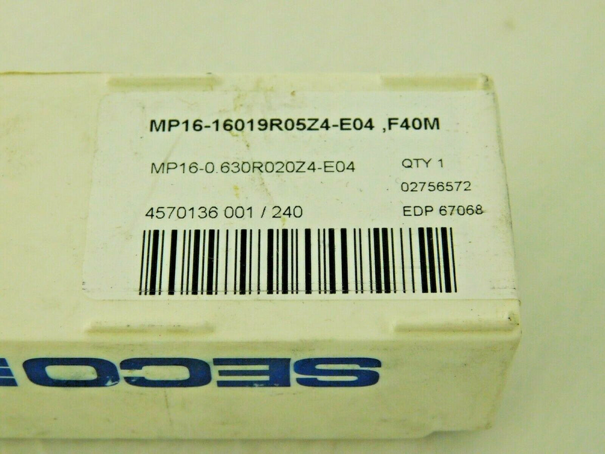 Seco Carbide Milling Tip Insert MP16-16019R05Z4-E04 Grade F40M 67068