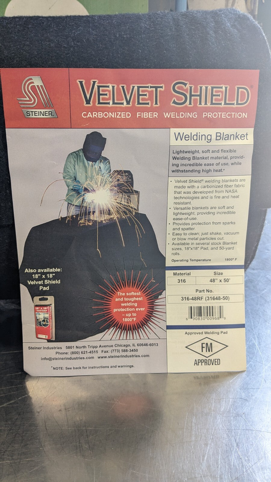 STEINER 4' Wide x 50 Long Carbon Fiber Welding Curtain Roll Black 316-48RF