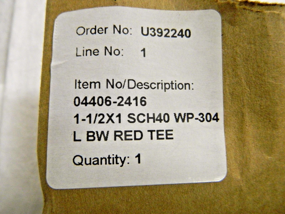 Merit Brass 1-1/2 x 1" 304L Stainless Steel Pipe Tee  04406-2416