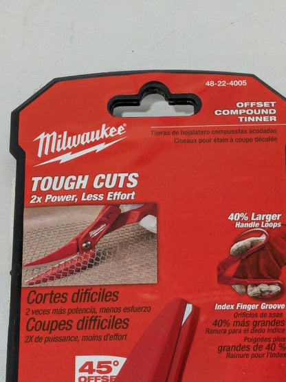 Milwaukee Tool Tinner's Snips: 11" OAL, 3" LOC, Steel Blades 48-22-4005