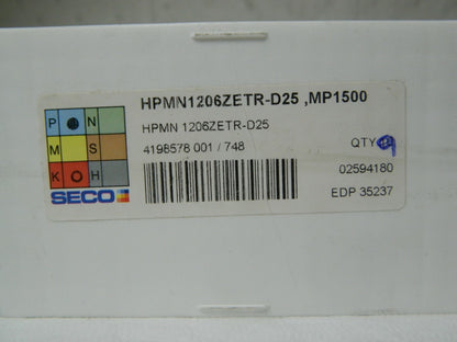 Seco Carbide Milling Inserts HPMN1206ZETR- D25 Grade MP1500 Qty 9 35237