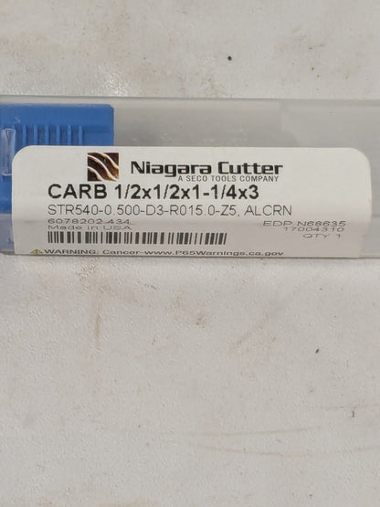 Niagara Corner Radius End Mill: 1/2" Dia, 1-1/4" LOC, 5 FL N68635