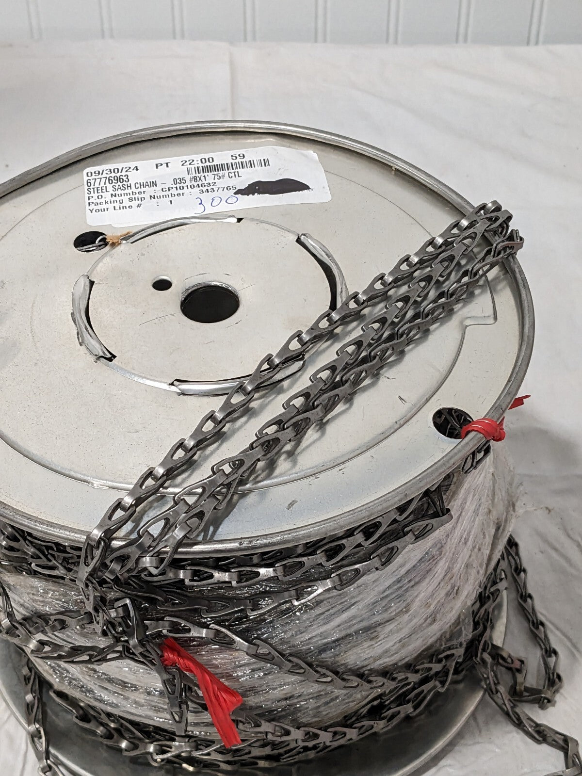 0.035" Diam Steel Sash Chain, #8, 75 Lb Load Limit Approx. 300' 55020