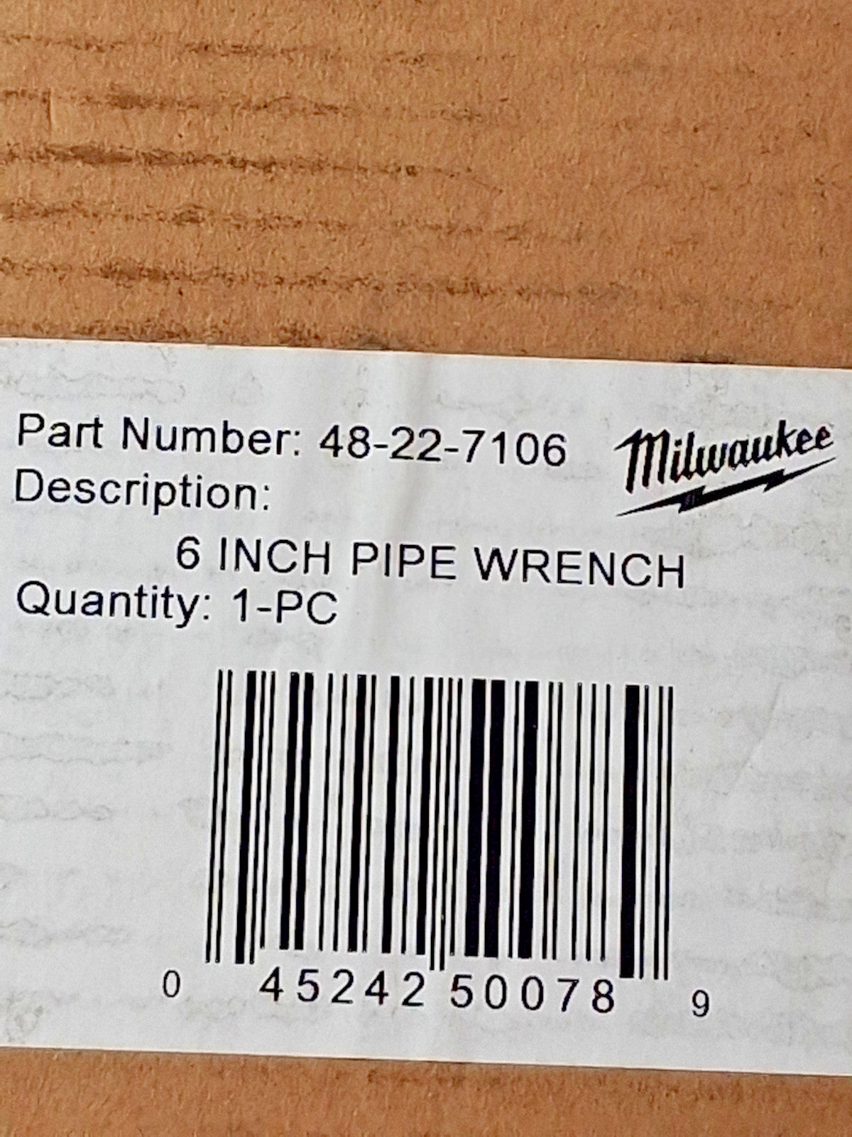 Milwaukee Tool Steel Pipe Wrench 1-3/4" Max 6" OAL 15328024