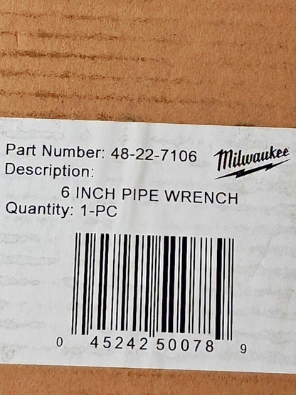 Milwaukee Tool Steel Pipe Wrench 1-3/4" Max 6" OAL 15328024