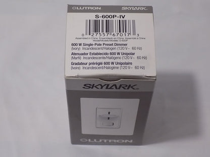 Lutron S-600P-IV Skylark 600W Single Pole Preset Dimmer w/ Rocker Switch Ivory