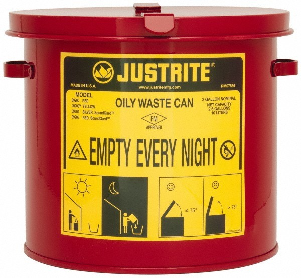 Justrite Galvanized Steel Oily Waste Can 2 Gallon Capacity 09200