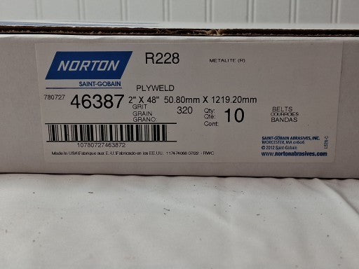Norton Metalite Abrasive Belts 2 X 48 320 Grit Extra Fine QTY10 46387
