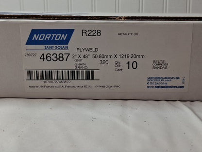 Norton Metalite Abrasive Belts 2 X 48 320 Grit Extra Fine QTY10 46387