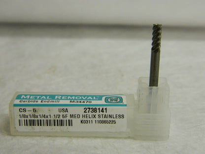 Carbide Square End Mill 1/8" Diam 1/4" L 5 Flute M34470 Metal Removal