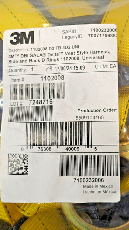 3M DBI-SALA Delta Vest Style Harness Side &amp; Back D Rings Size Universal 1102