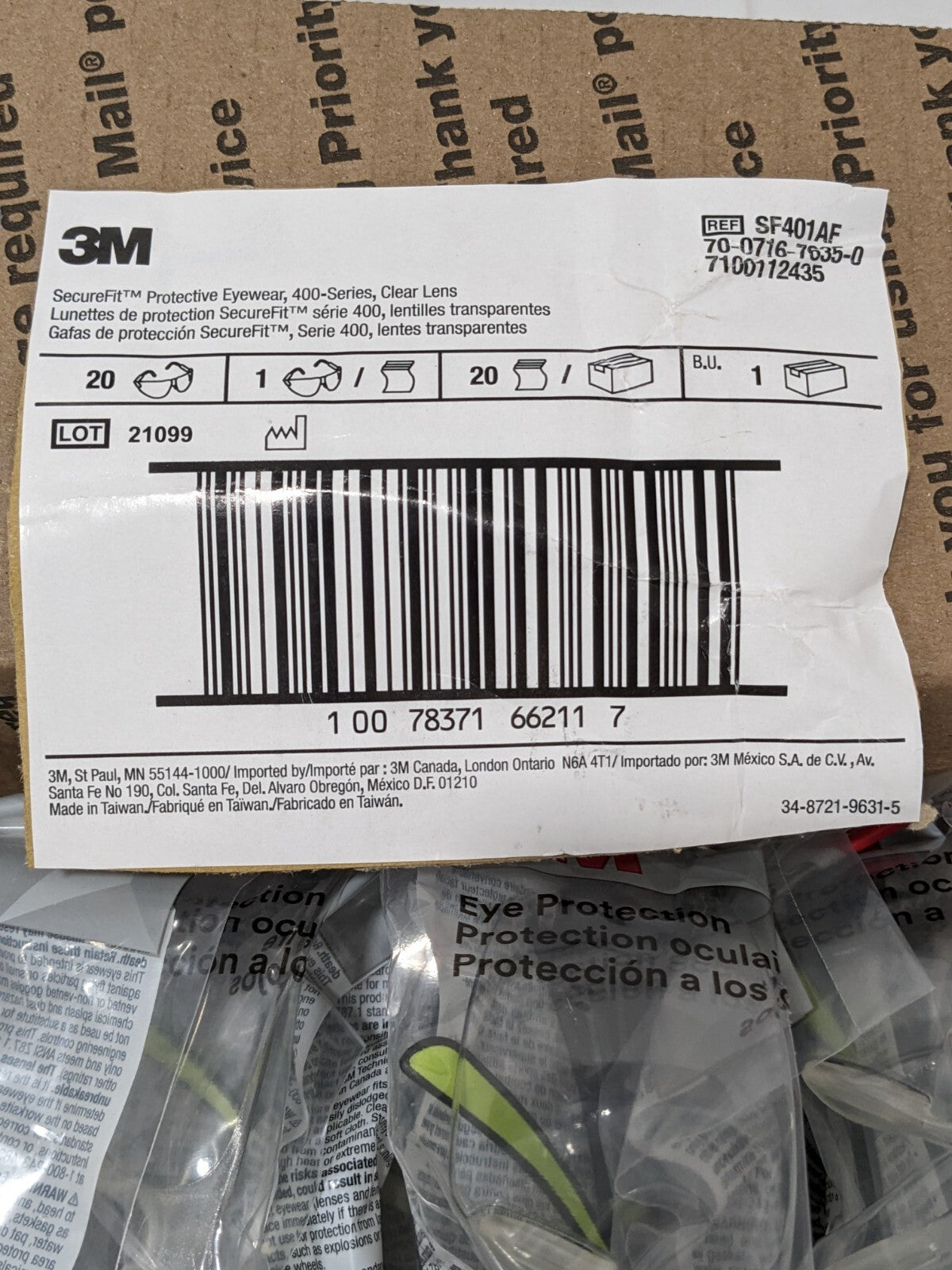 3M Safety Glasses Anti-Fog & Scratch-Res., Clear, Frameless Box of 20 7100112435