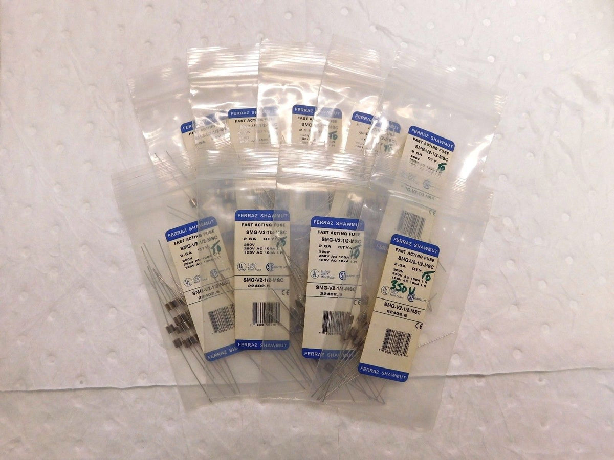 Ferraz Shawmut Fast Acting Mini Glass Fuse 350V 2.5A 10PK #SMG-V2-1/2