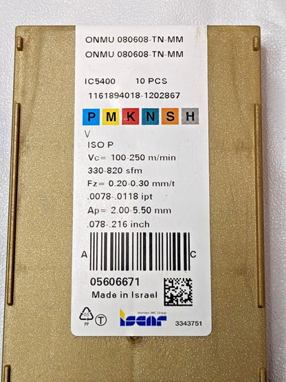 Iscar Carbide Milling Inserts ONMU 080608-TN-MM IC5400 QTY 10 Pcs 5606671