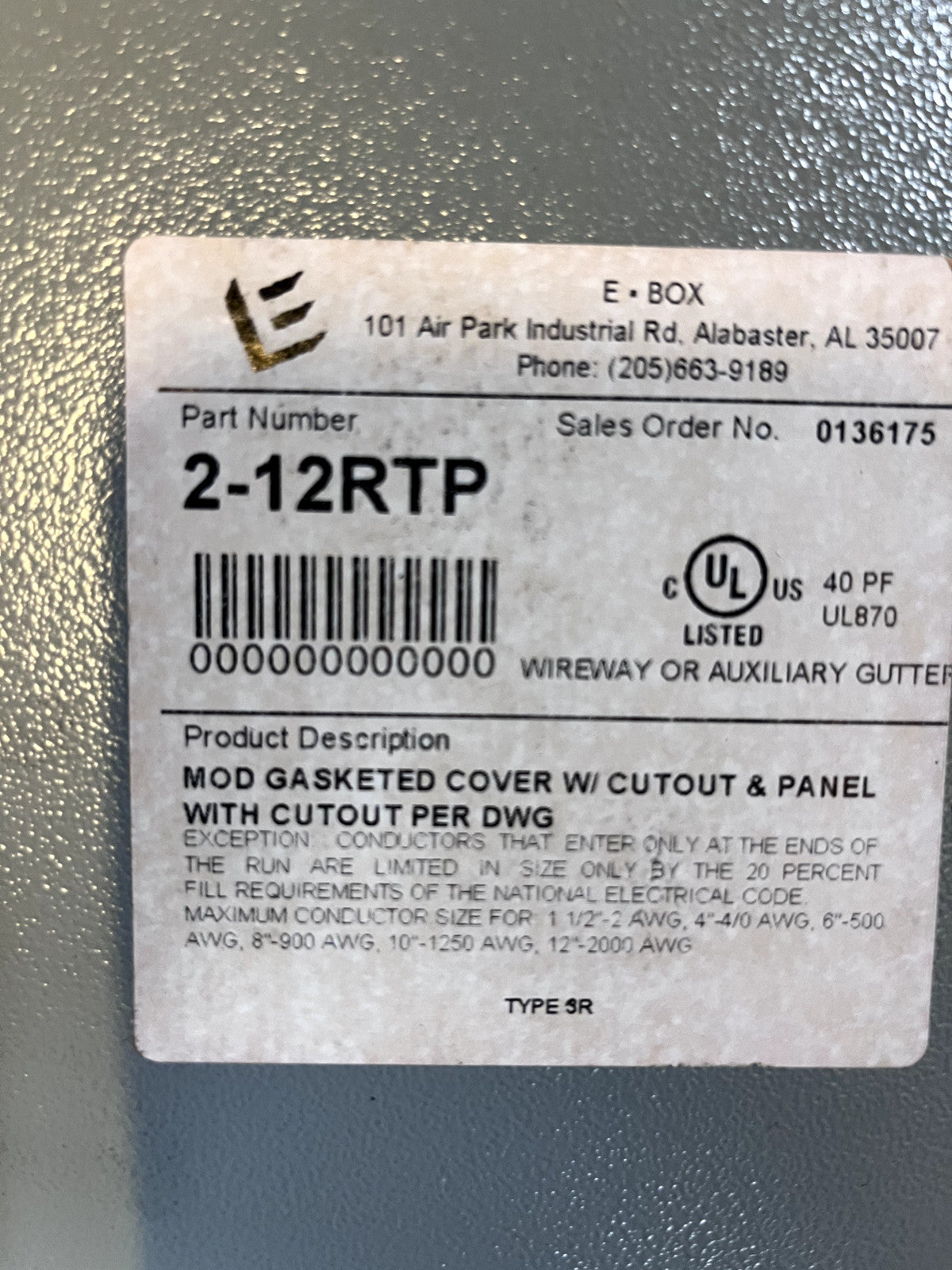 E-Box TYPE 3R GALVANIZED SCREW COVER RAIN PROOF TROUGH 29885  2-12RT
